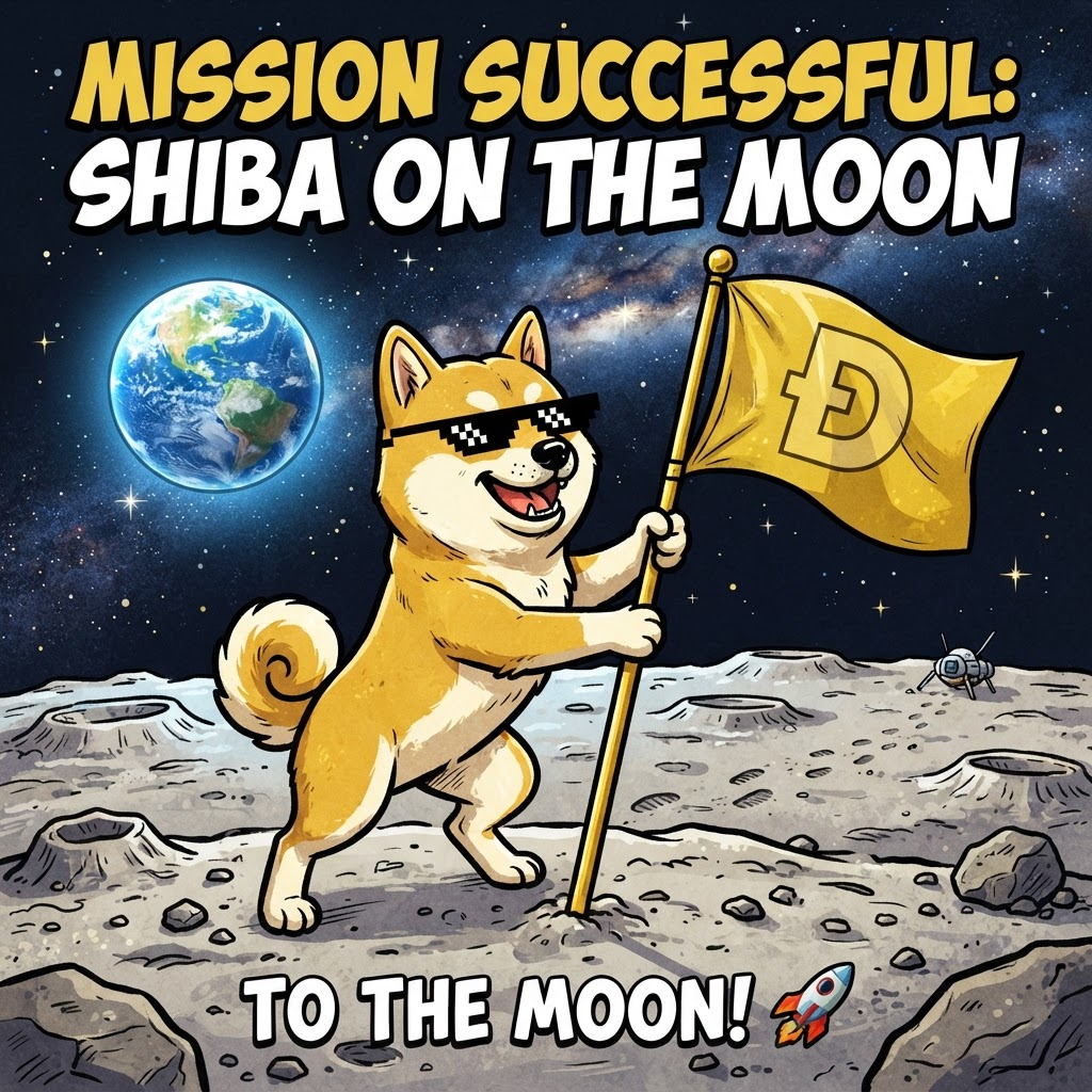 DOGEMOON Shiba planting a flag on the moon